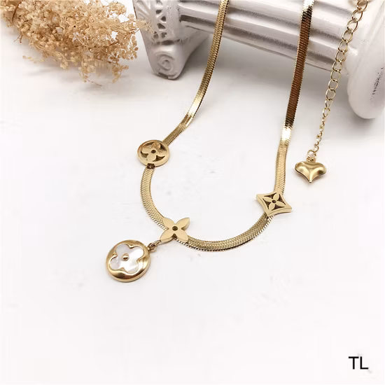 Manufacturer Custom Fashion Jewelry High Quality Tarnish Free Designer Brand Replica Jewellery Women Necklaces 14K 18K Gold Plated Stainless Steel Necklace